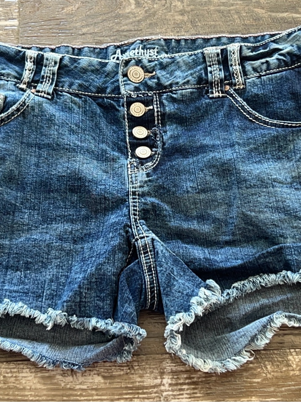 Amethyst Jeans Women's Blue Button-Front Denim Cutoff Shorts